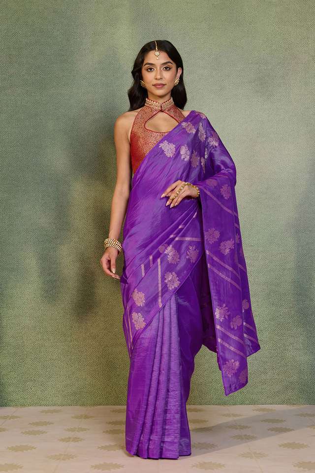Purple Woven Design Viscose Saree thumbnail image number null