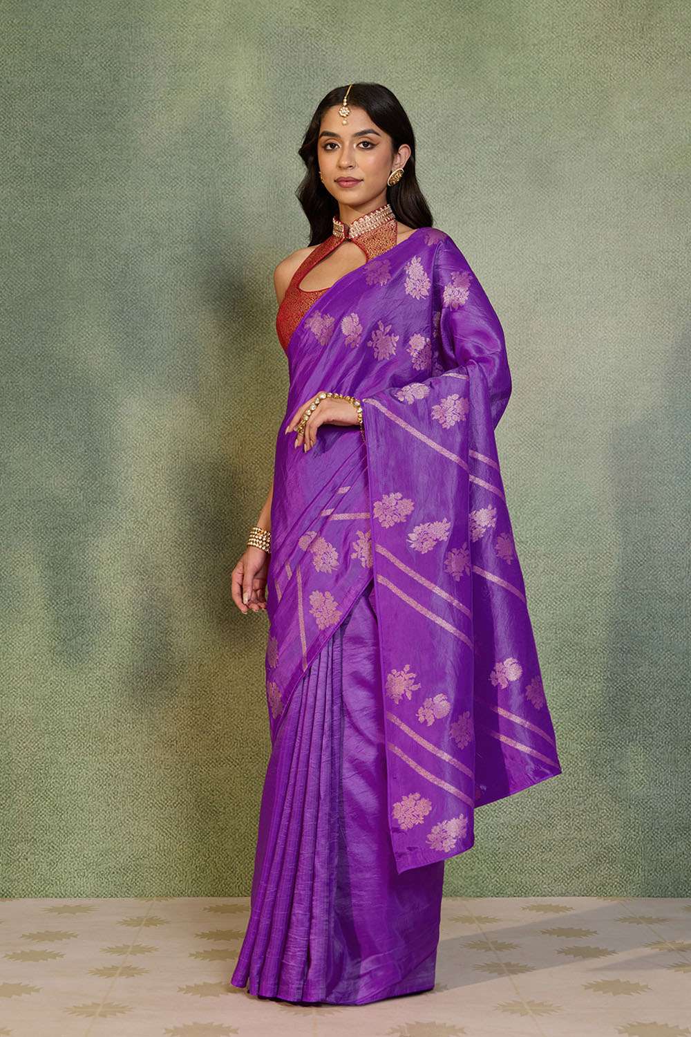 Purple Woven Design Viscose Saree image number null