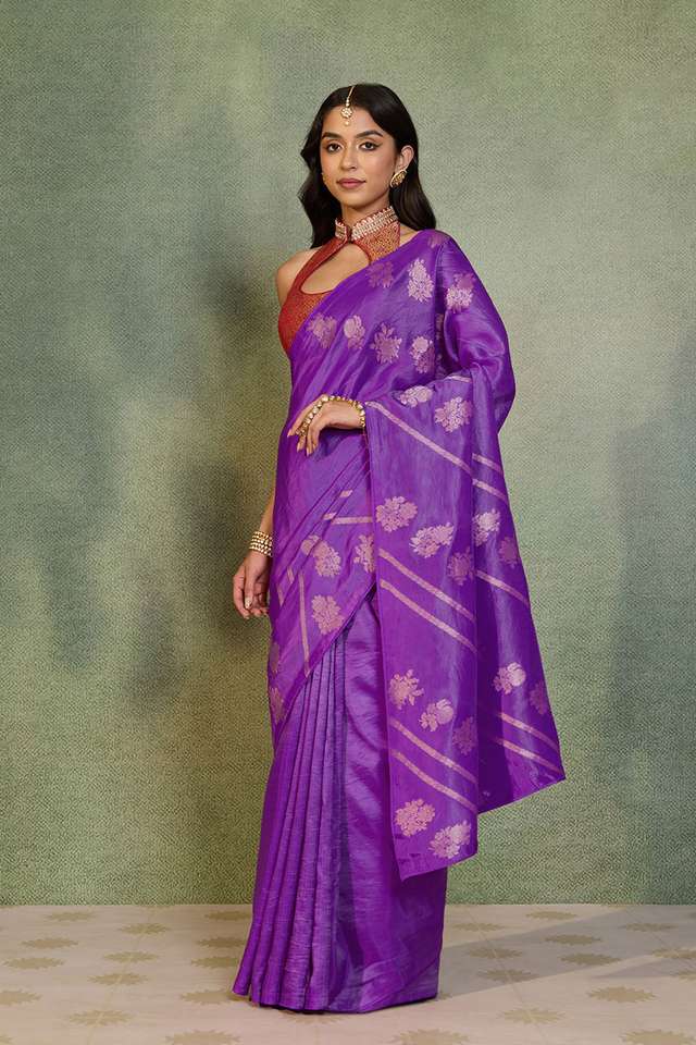 Purple Woven Design Viscose Saree thumbnail image number null