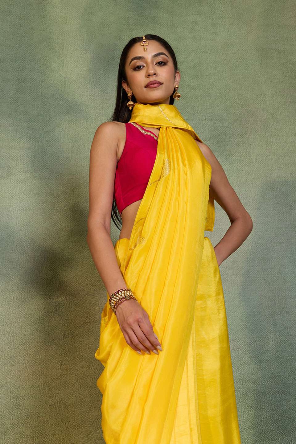 Yellow Woven Design Viscose Saree