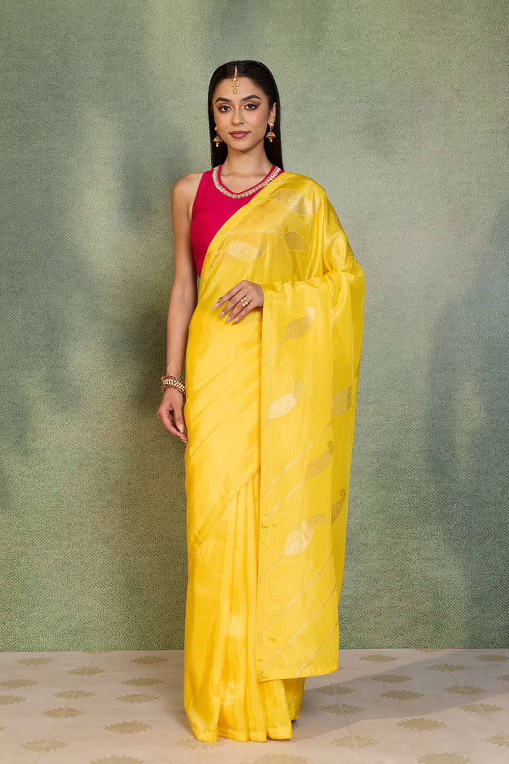 Yellow Woven Design Viscose Saree image number null