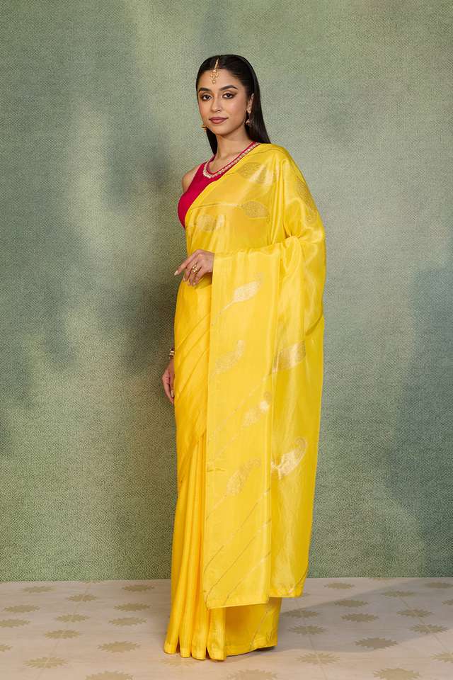 Yellow Woven Design Viscose Saree thumbnail image number null