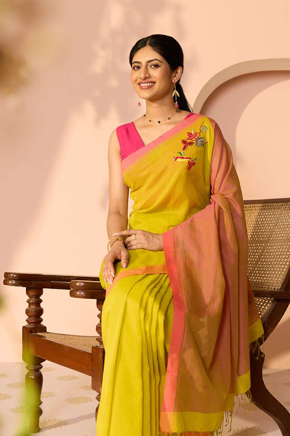 Light Green Bengal Pure Cotton Embroidered Saree