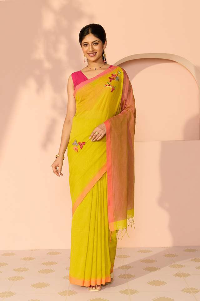 Light Green Bengal Pure Cotton Embroidered Saree thumbnail image number null