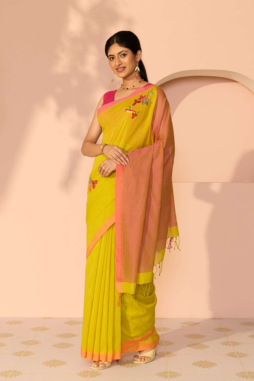 Light Green Bengal Pure Cotton Embroidered Saree image number null