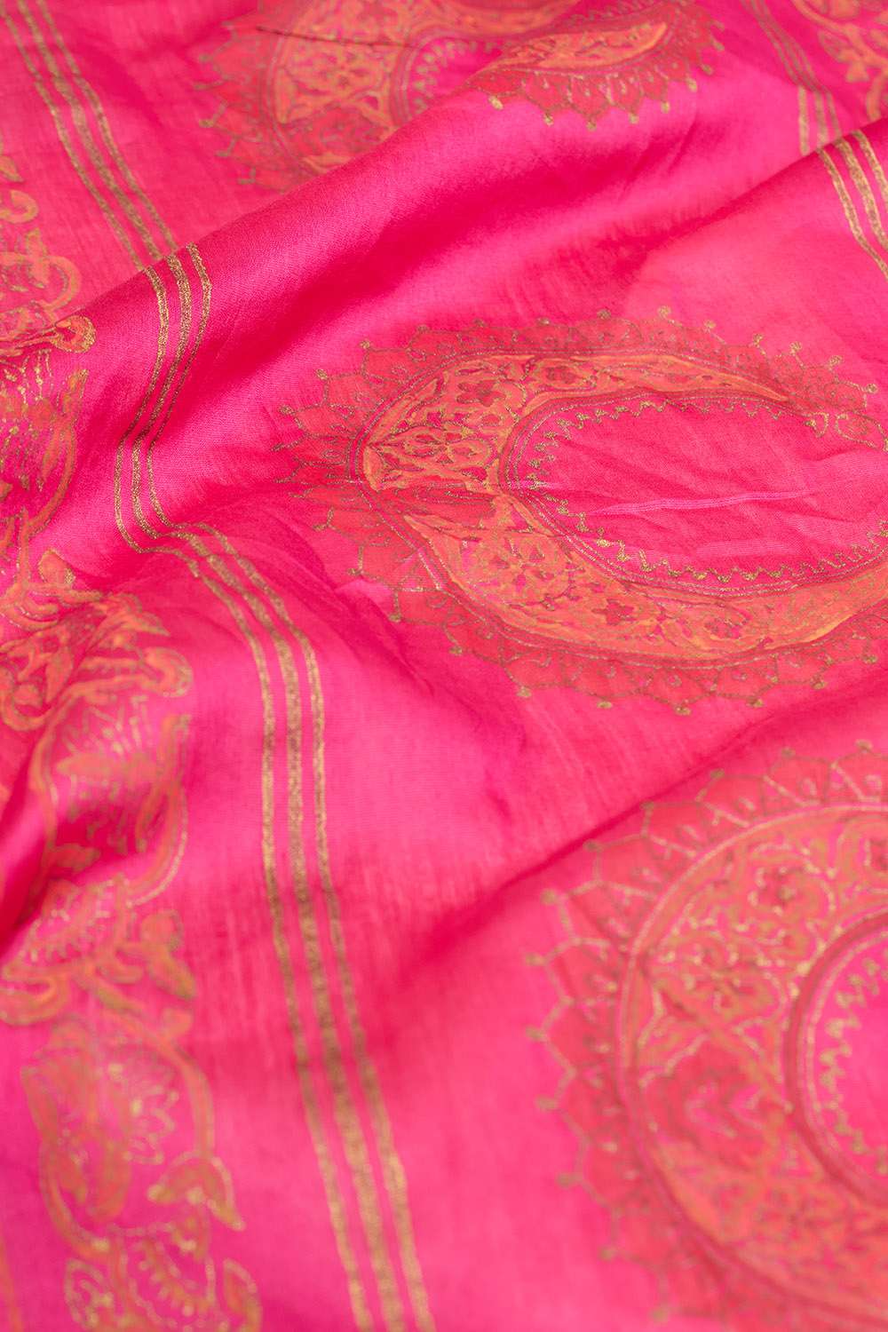 Dark Pink Pure Silk Cotton Block Printed Bengal Saree image number null