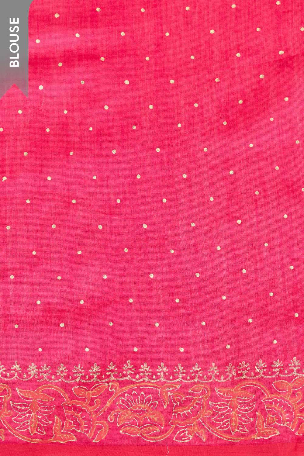 Dark Pink Pure Silk Cotton Block Printed Bengal Saree image number null