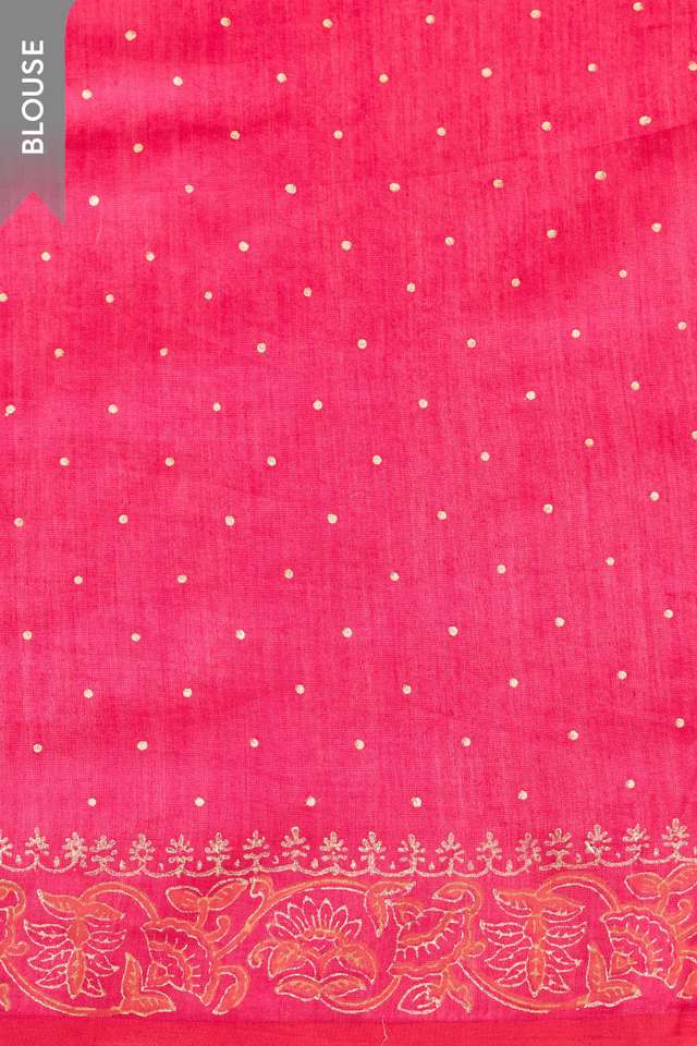 Dark Pink Pure Silk Cotton Block Printed Bengal Saree thumbnail image number null