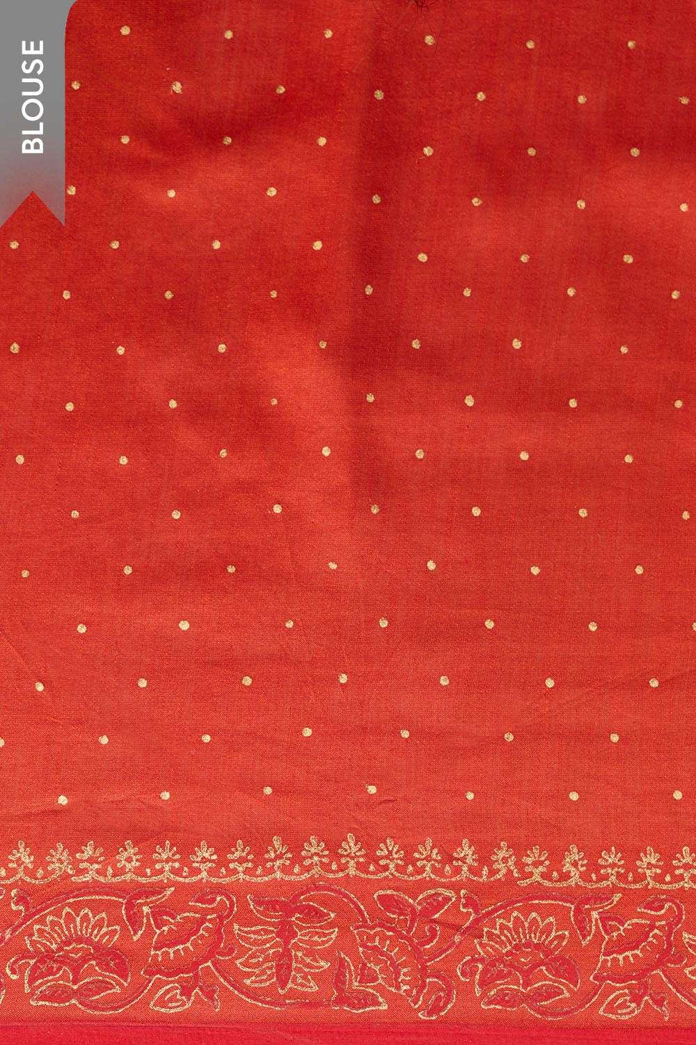 Red Pure Silk Cotton Block Printed Bengal Saree image number null
