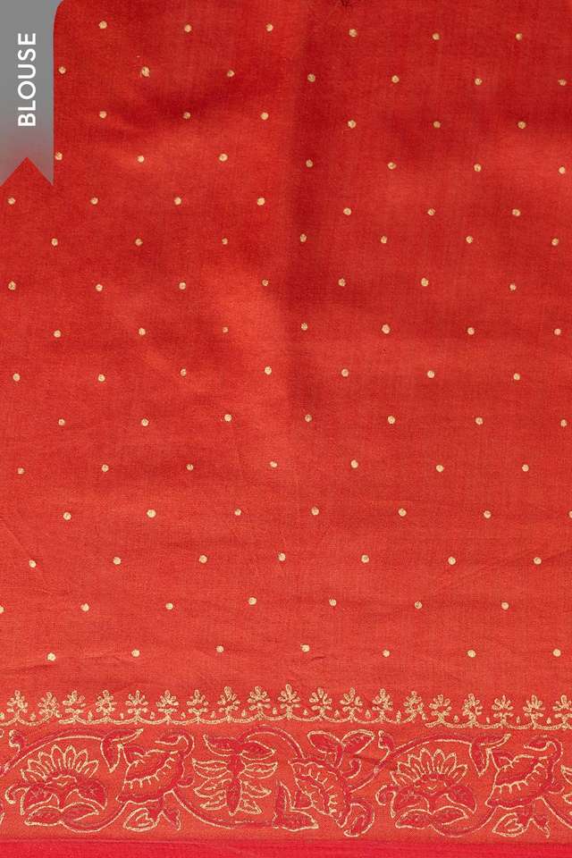 Red Pure Silk Cotton Block Printed Bengal Saree thumbnail image number null
