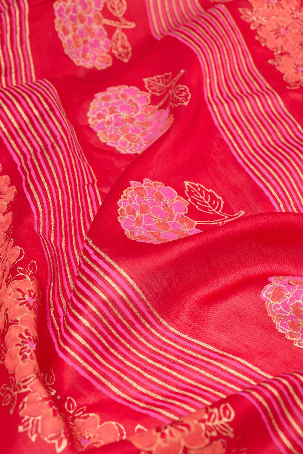 Red Pure Silk Cotton Block Printed Bengal Saree image number null