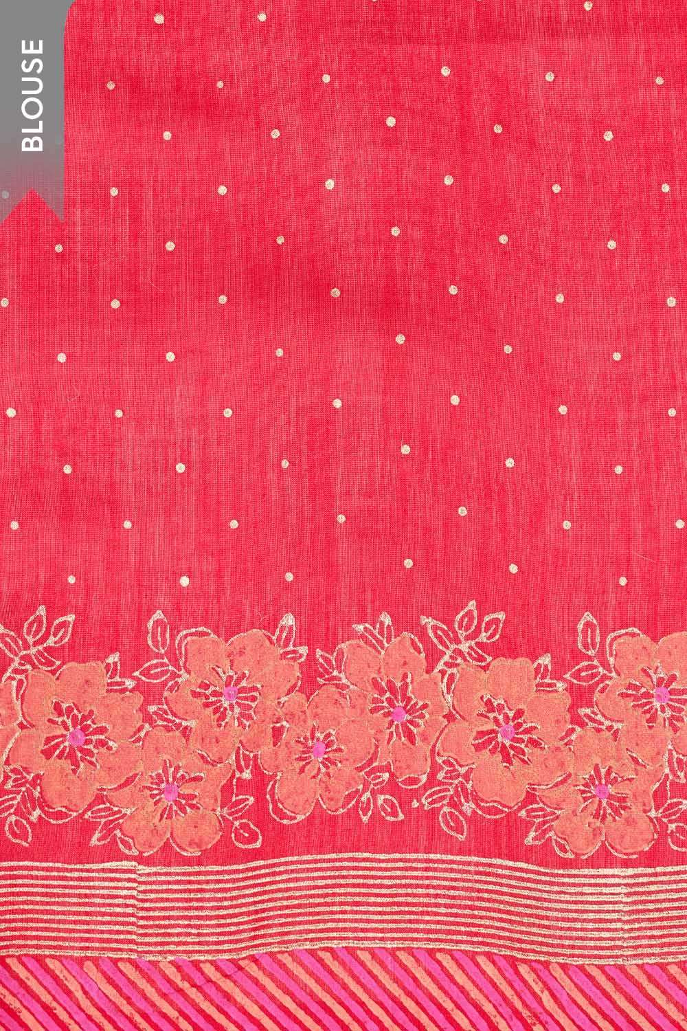 Red Pure Silk Cotton Block Printed Bengal Saree image number null