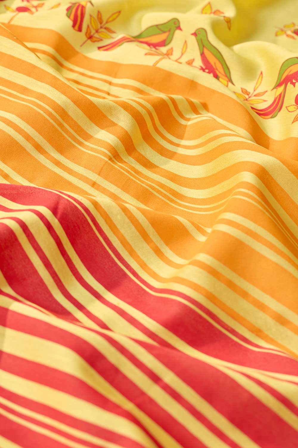 Yellow Pure Silk Cotton Block Printed Bengal Saree image number null