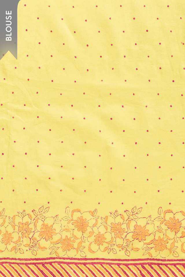 Yellow Pure Silk Cotton Block Printed Bengal Saree thumbnail image number null