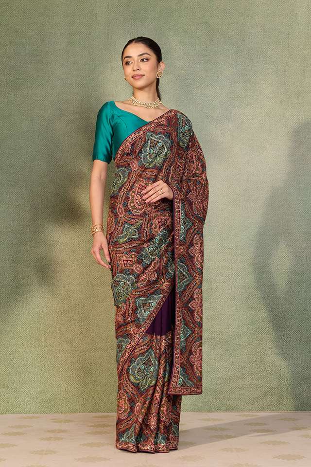 Purple Embroidered Pure Viscose Saree image number