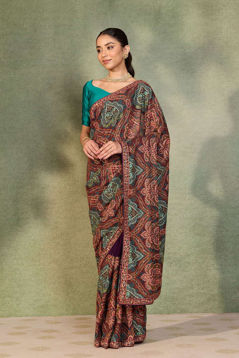 Purple Embroidered Pure Viscose Saree image number null