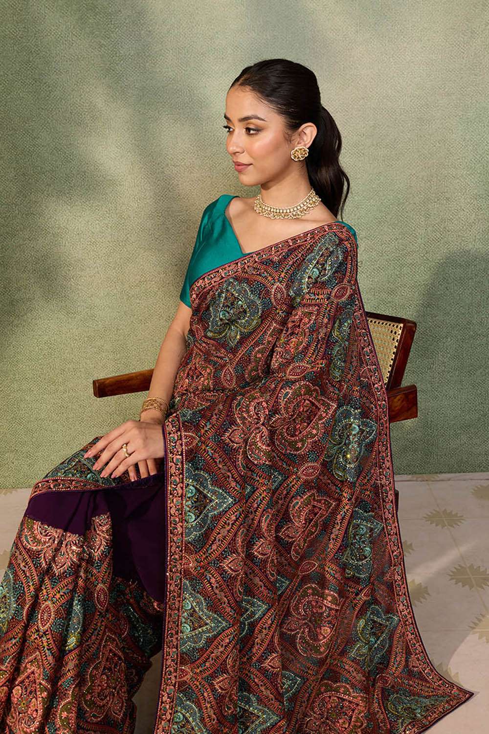 Purple Embroidered Pure Viscose Saree image number null