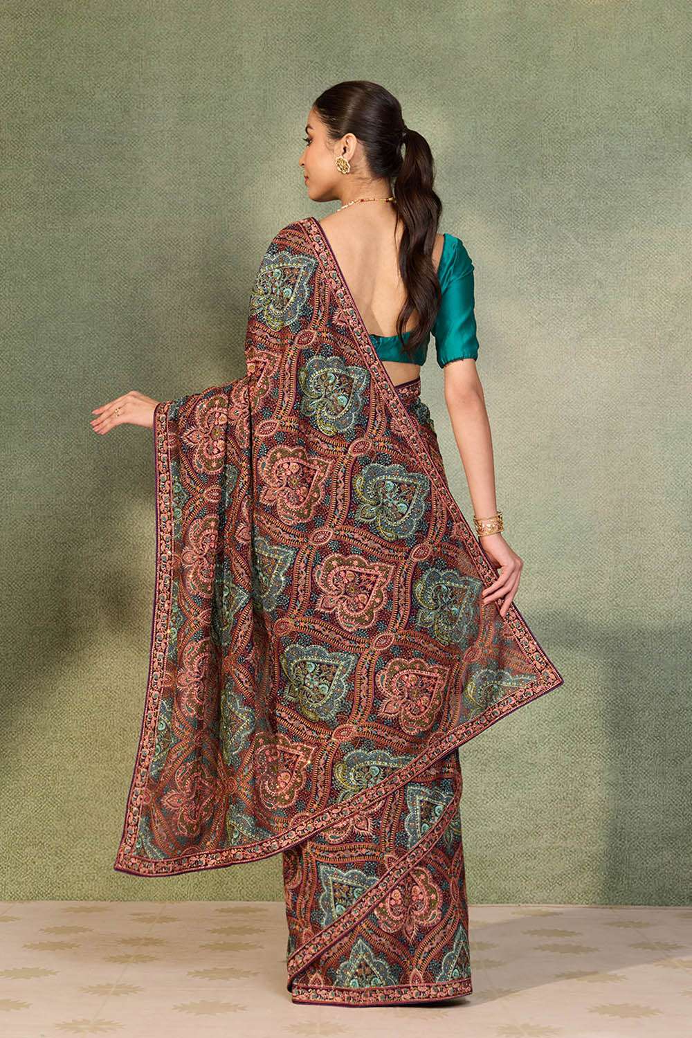 Purple Embroidered Pure Viscose Saree image number null
