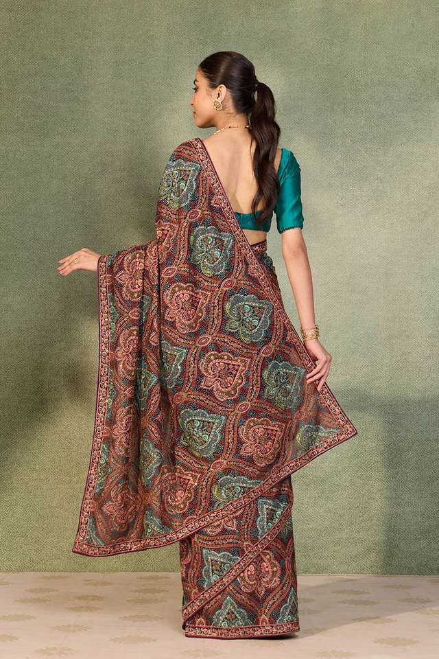 Purple Embroidered Pure Viscose Saree thumbnail image number null