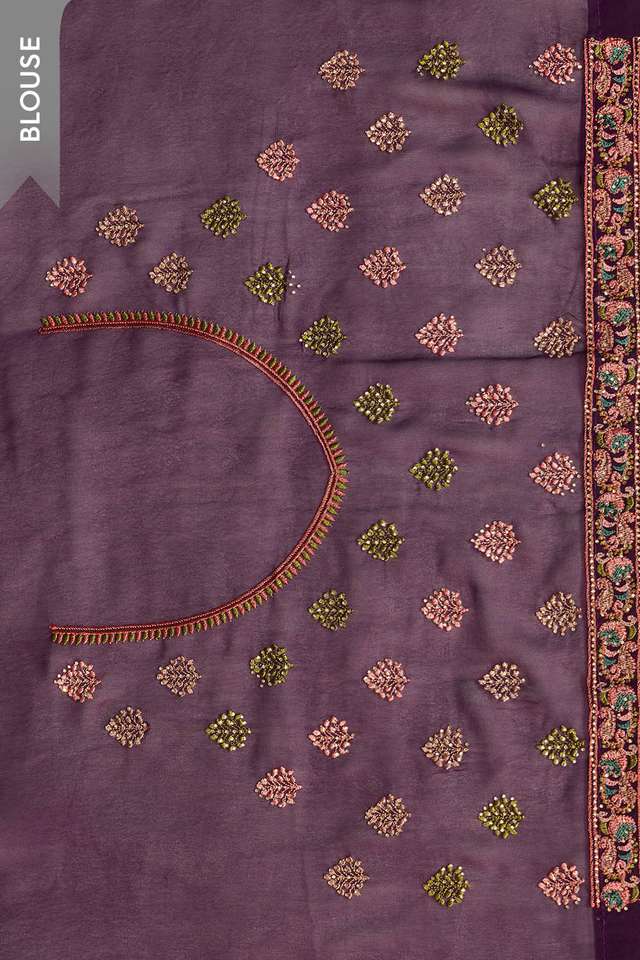 Purple Embroidered Pure Viscose Saree thumbnail image number null