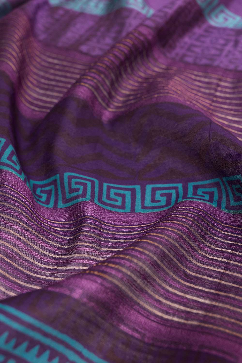 Purple Pure Tussar Silk Block Printed Bengal Saree image number null