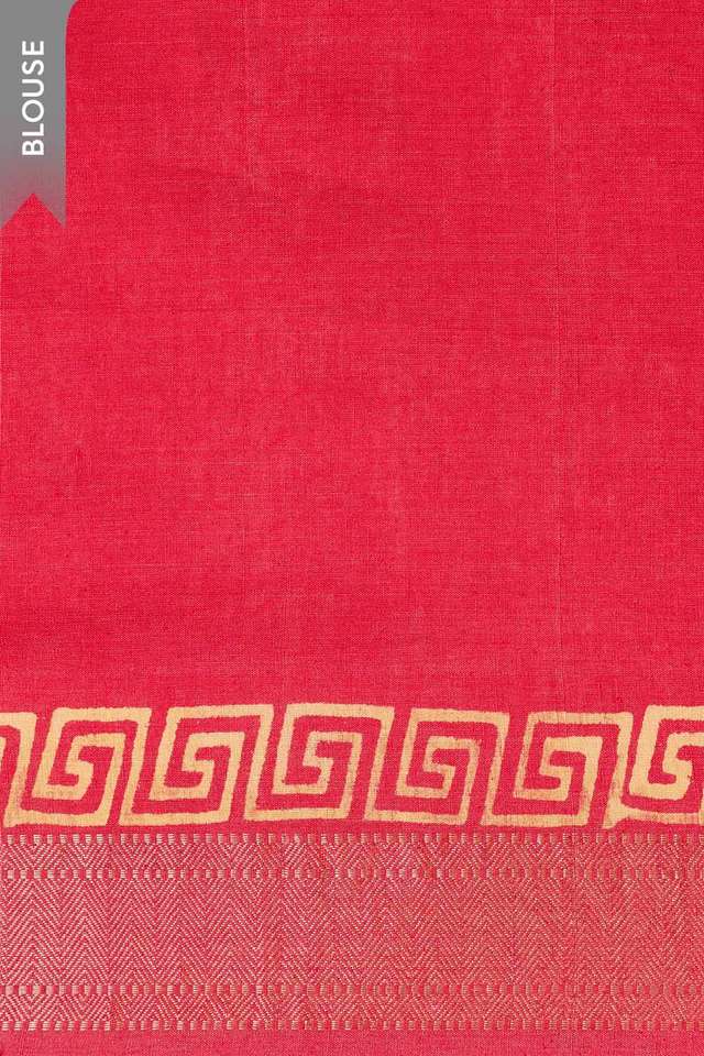 Dark Pink Pure Tussar Silk Block Printed Bengal Saree thumbnail image number null