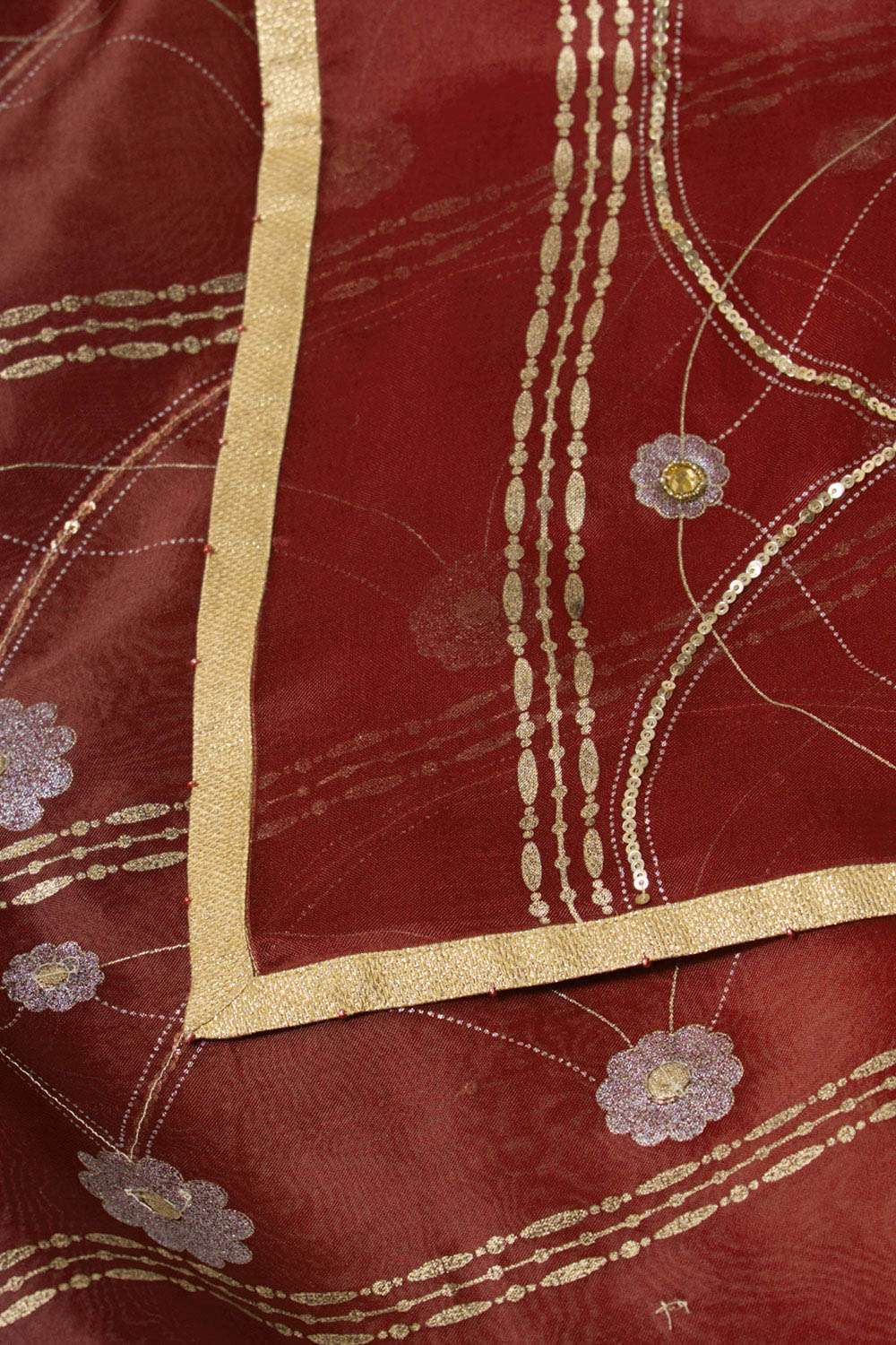 Dark Red Pure Silk Organza Embroidered Saree image number null