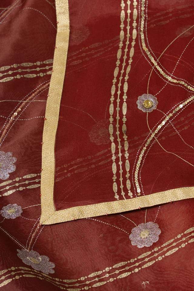 Dark Red Pure Silk Organza Embroidered Saree thumbnail image number null