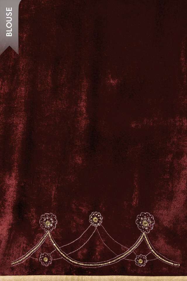 Dark Red Pure Silk Organza Embroidered Saree thumbnail image number null