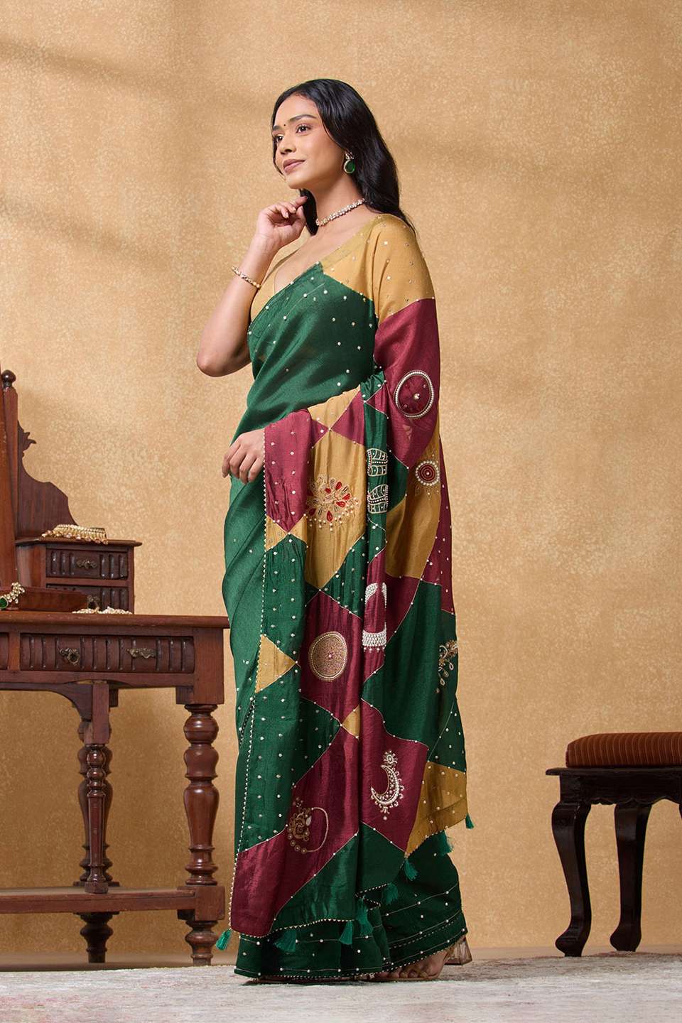 Green Silk Viscose Embroidered Saree