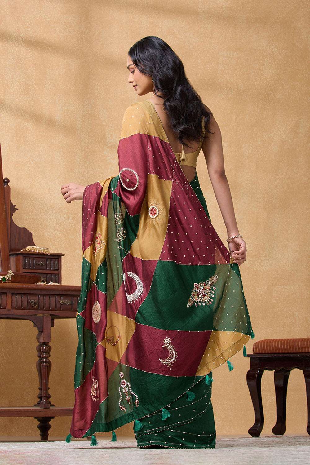 Green Silk Viscose Embroidered Saree image number null