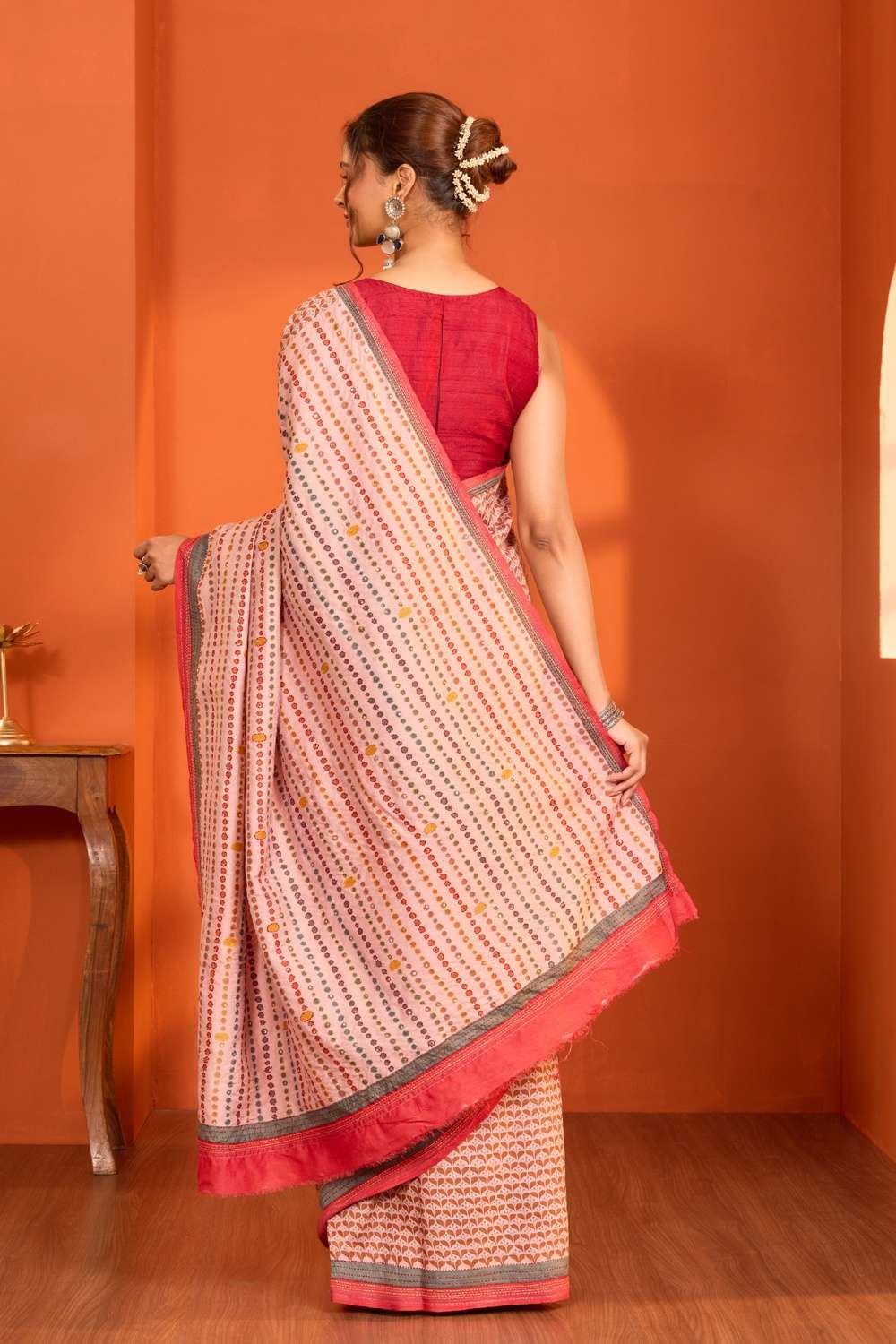 Light Pink Bengal Pure Tussar Silk Kantha Saree image number null