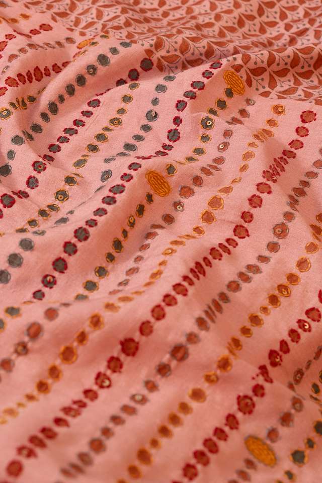Light Pink Bengal Pure Tussar Silk Kantha Saree thumbnail image number null