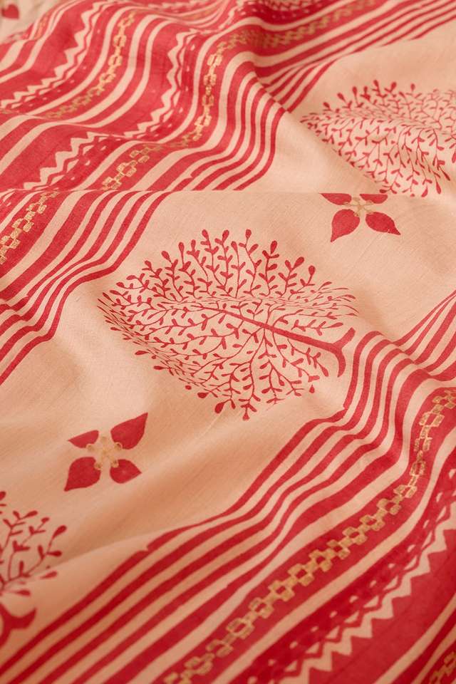 Off White Bengal Block Printed Pure Tussar Silk Saree thumbnail image number null