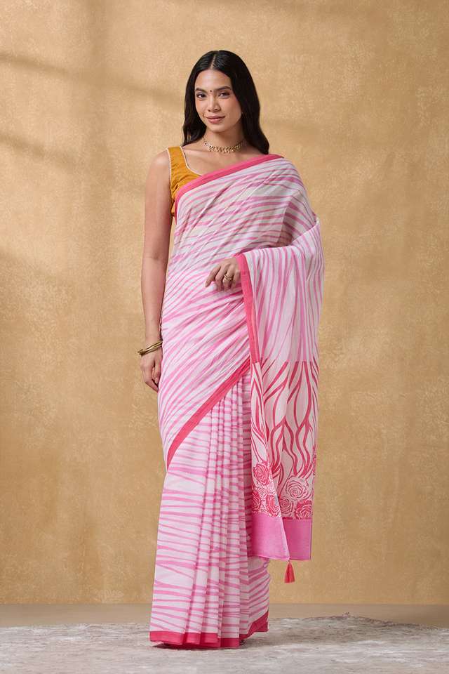 Light Pink Screen Printed  Bengal Pure Cotton Saree thumbnail image number null