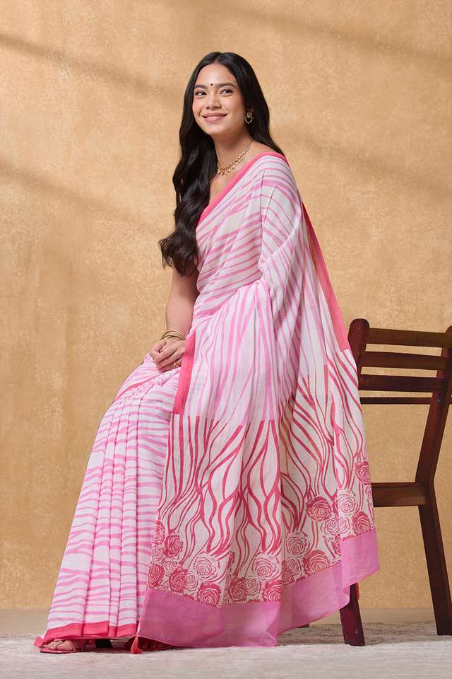 Light Pink Screen Printed  Bengal Pure Cotton Saree thumbnail image number null
