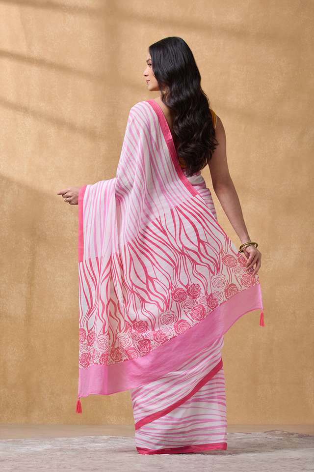 Light Pink Screen Printed  Bengal Pure Cotton Saree thumbnail image number null