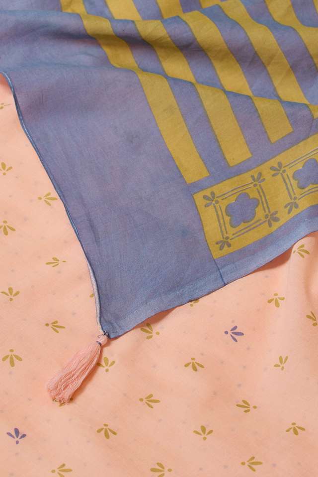 Light Orange Screen Printed  Bengal Pure Cotton Saree thumbnail image number null