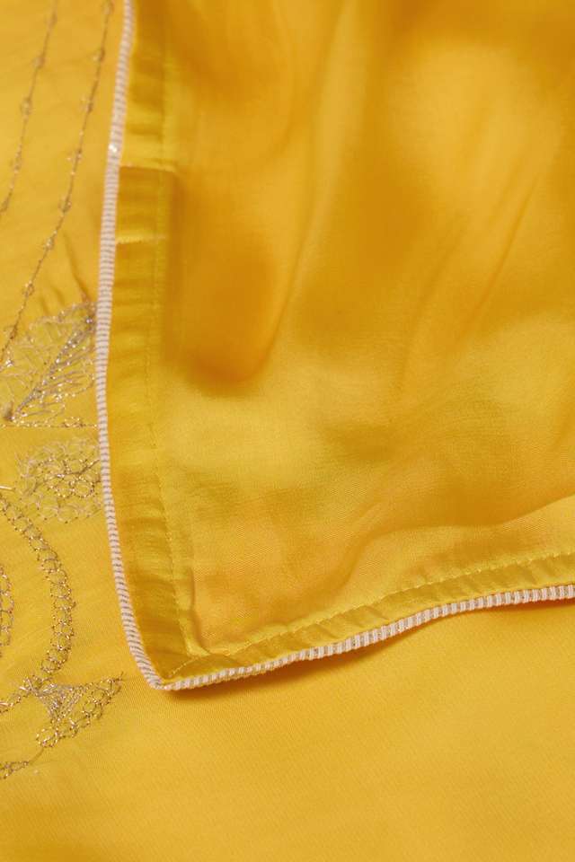 Yellow Viscose Satin Aari Embroidery Saree thumbnail image number null