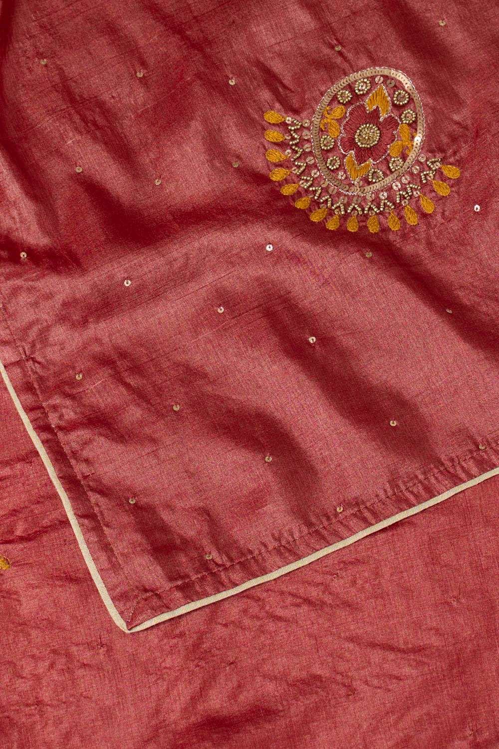 Red Pure Tussar Silk Embroidered Saree image number null