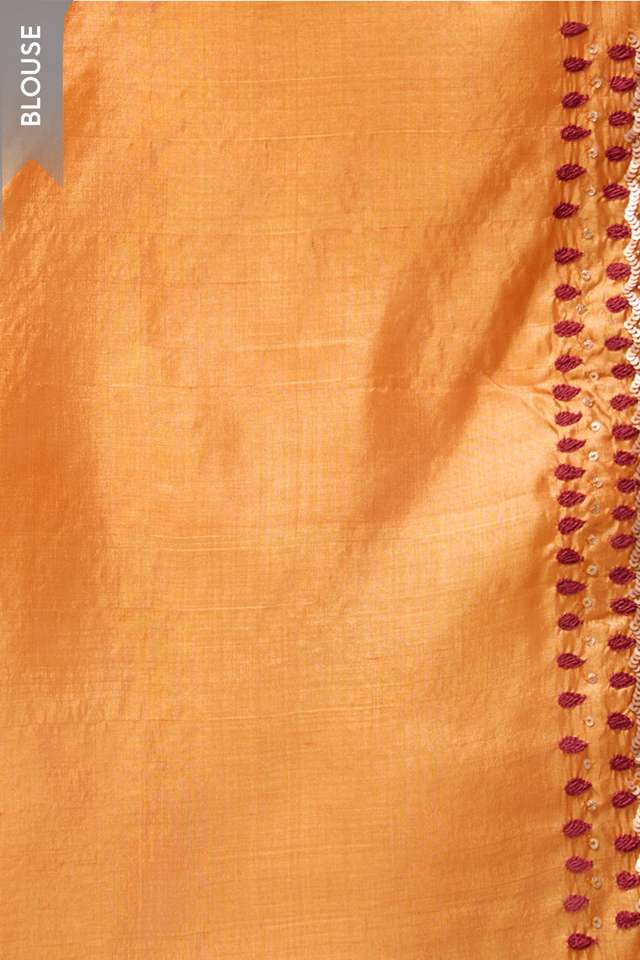 Red Pure Tussar Silk Embroidered Saree thumbnail image number null