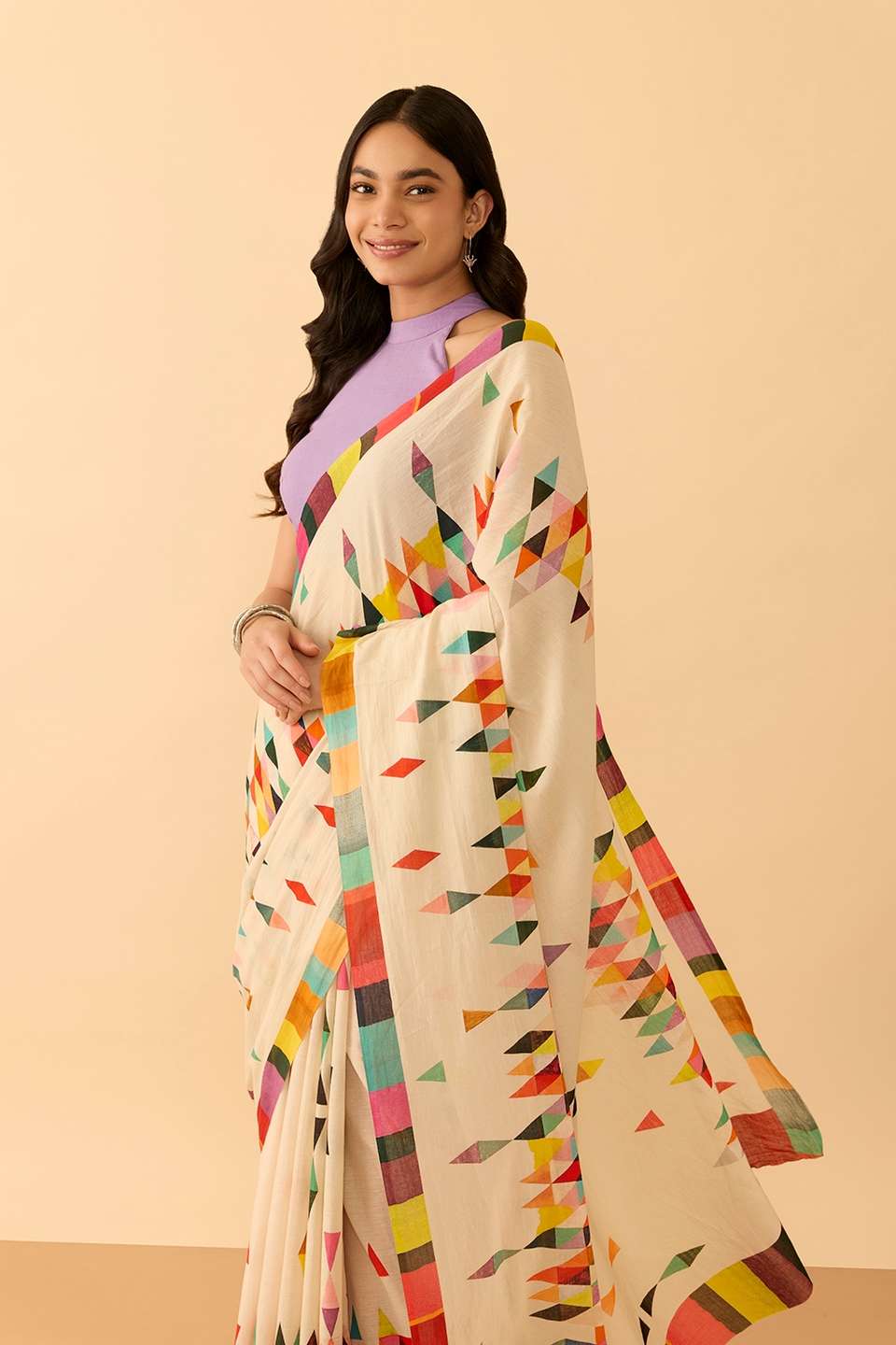Off White Printed Pure Cotton Saree