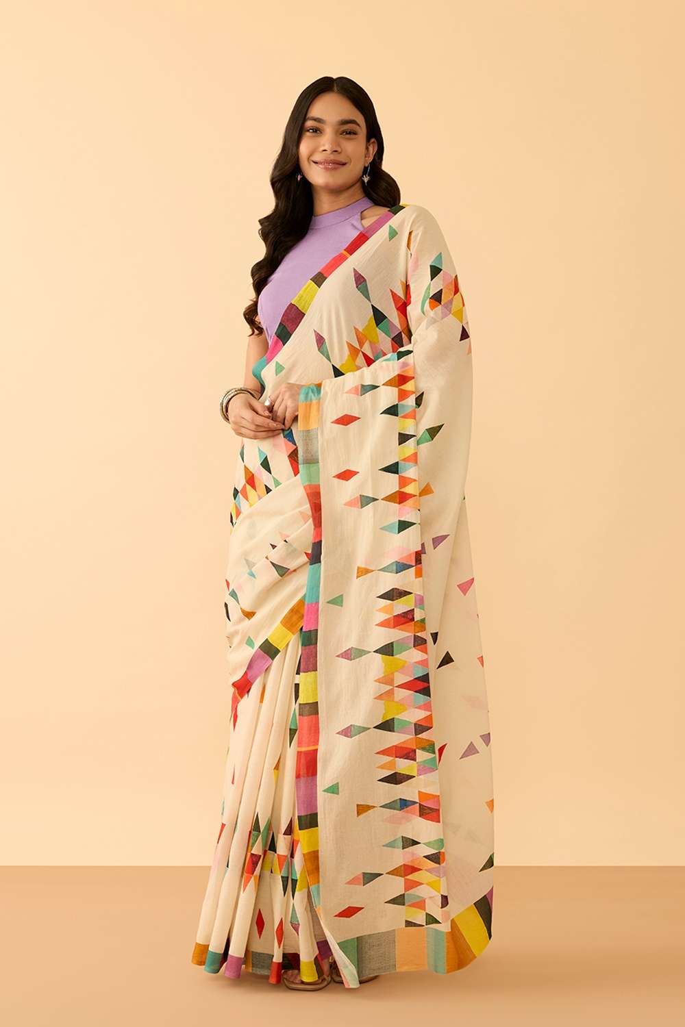 Off White Printed Pure Cotton Saree image number null
