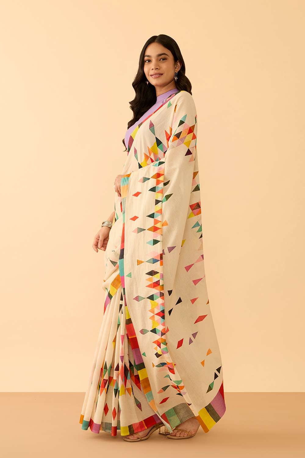 Off White Printed Pure Cotton Saree image number null