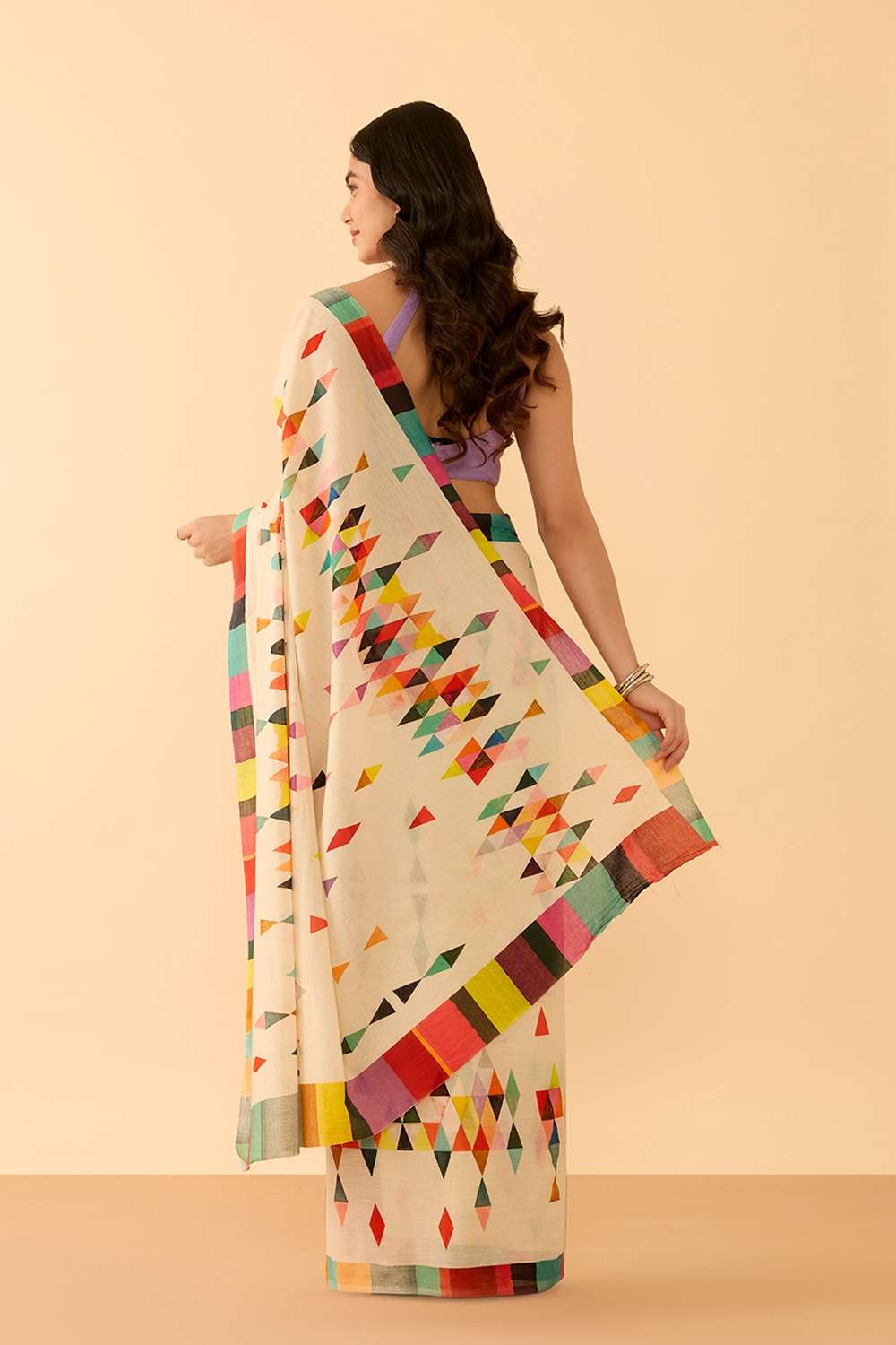 Off White Printed Pure Cotton Saree image number null