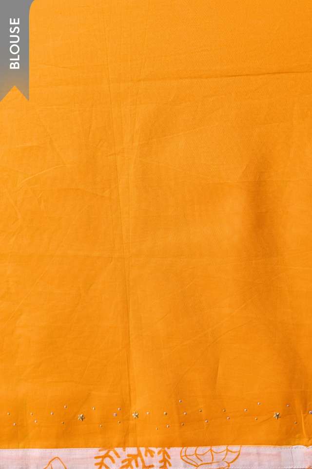 Off White  Pure Cotton Printed Embroidered Saree thumbnail image number null