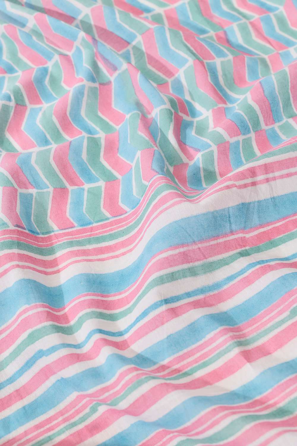 Light Blue Rajasthan Block Printed Pure Cotton Saree image number null