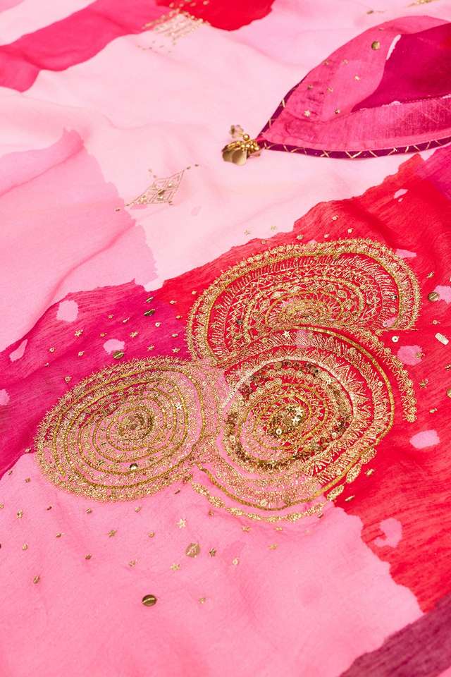 Light Pink Pure Silk Linen Printed Embroidered Saree thumbnail image number null