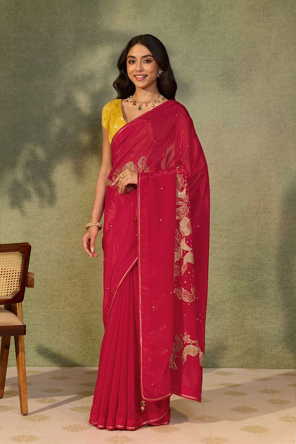Red Gopalpur Pure Viscose Embroidered Saree image number null