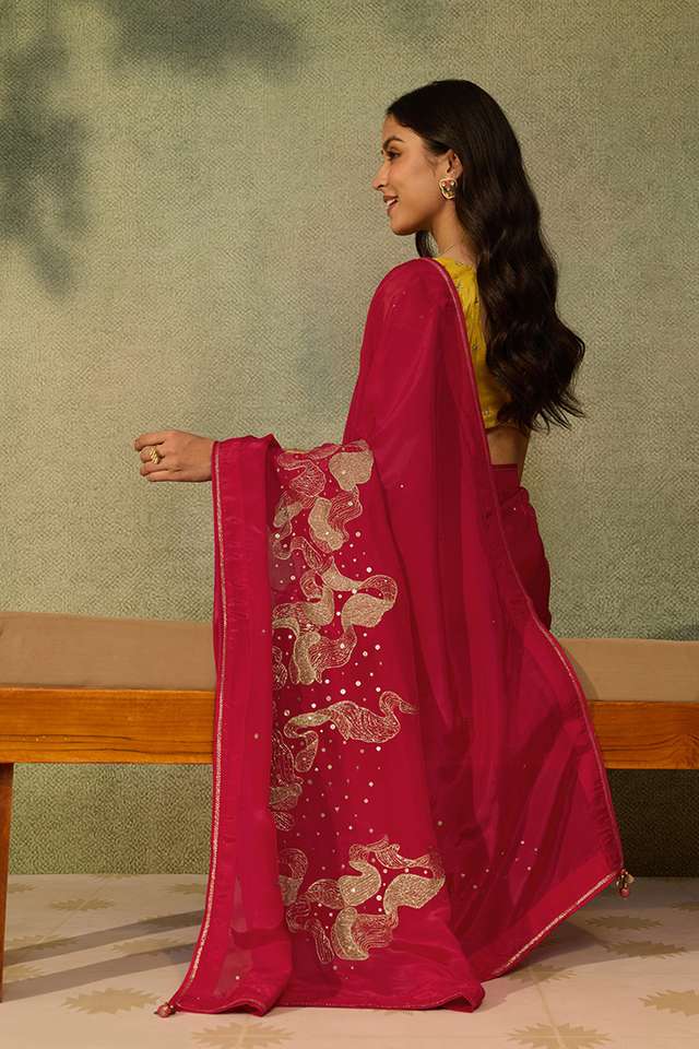 Red Gopalpur Pure Viscose Embroidered Saree thumbnail image number null